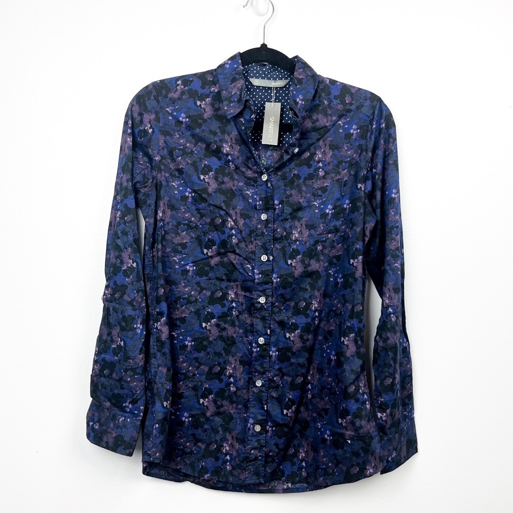 NWT SmartSet Long Sleeve Purple Blue Floral Button-Up Shirt